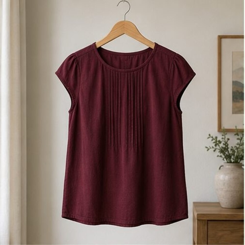 Burgundy Pintuck Yoke Blouse